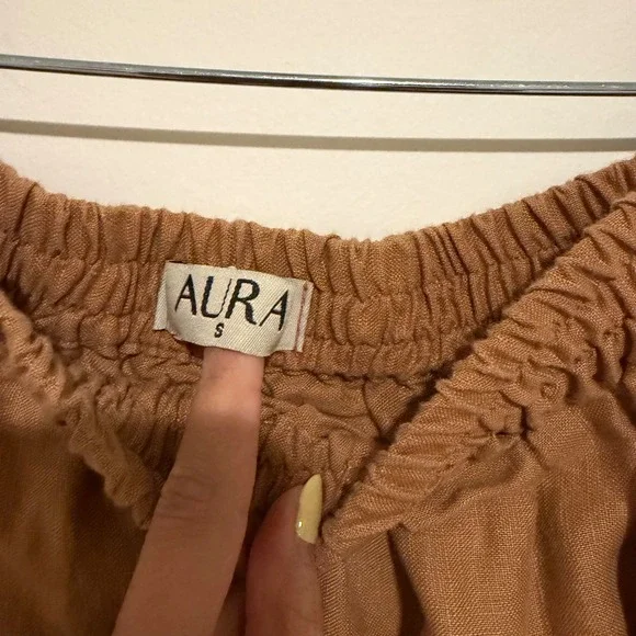 Aura Womens Linen Tiered Maxi Skirt and Crop Top Set Brown Small - Picture 2 of 5